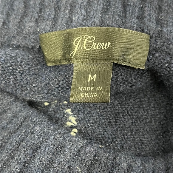 J. Crew Navy Polka Dot Sweater Merino Wool Alpaca Dark Blue Warm Pullover Medium - Picture 6 of 14